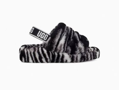 UGG Fluff Yeah Slide Zebra Womens Slippers Black/White - AU 196QN